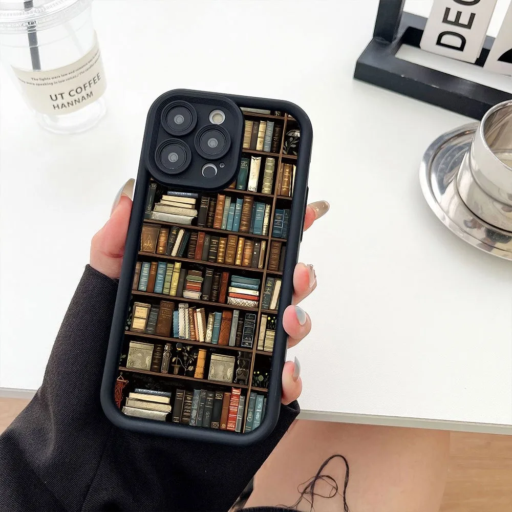 Book Shelf Creative Pattern Phone Case For iPhone 18 17 11 12 13 14 15 16 Pro Max 17E 16E 16 Plus 17 Air Shockproof Bumper Cover