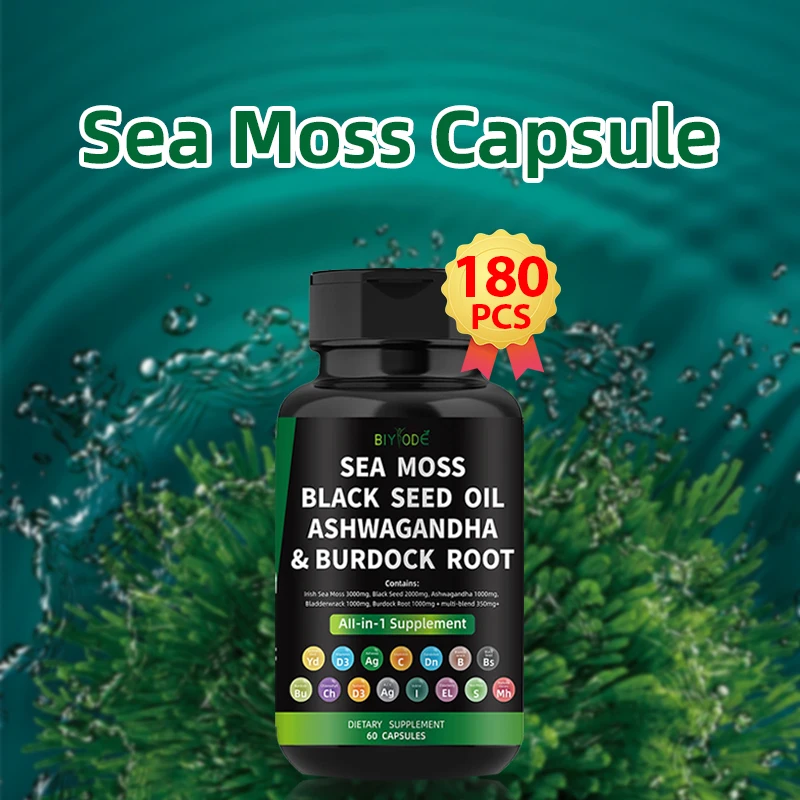 

Капсулы Sea Moss с черным маслом семян, корневой Ашвагандха, ирландский морской мох, иммунитет, поддержка суставов, энергетическая добавка для здоровья