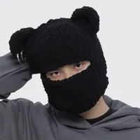 Korean Y2k Solid Color Pullover Balaclava Hat Winter Outdoor Hip Hop Masked Hat Warm Knitted Skull Beanie Cap for Men and Women 1