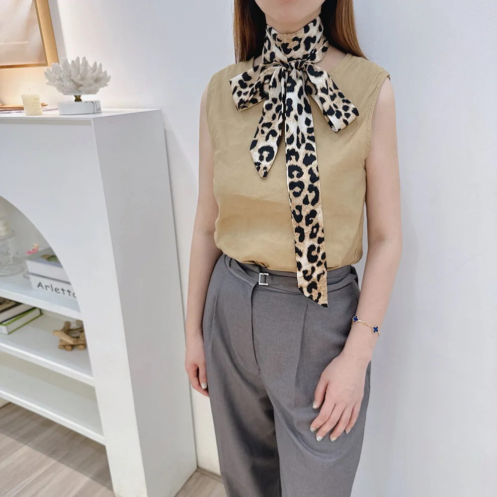 Fashion Elegant Leopard Print Streamer Women 200x5CM Narrow Long Silk Scarf Hairband Bag-belt Plus-long scarf 5