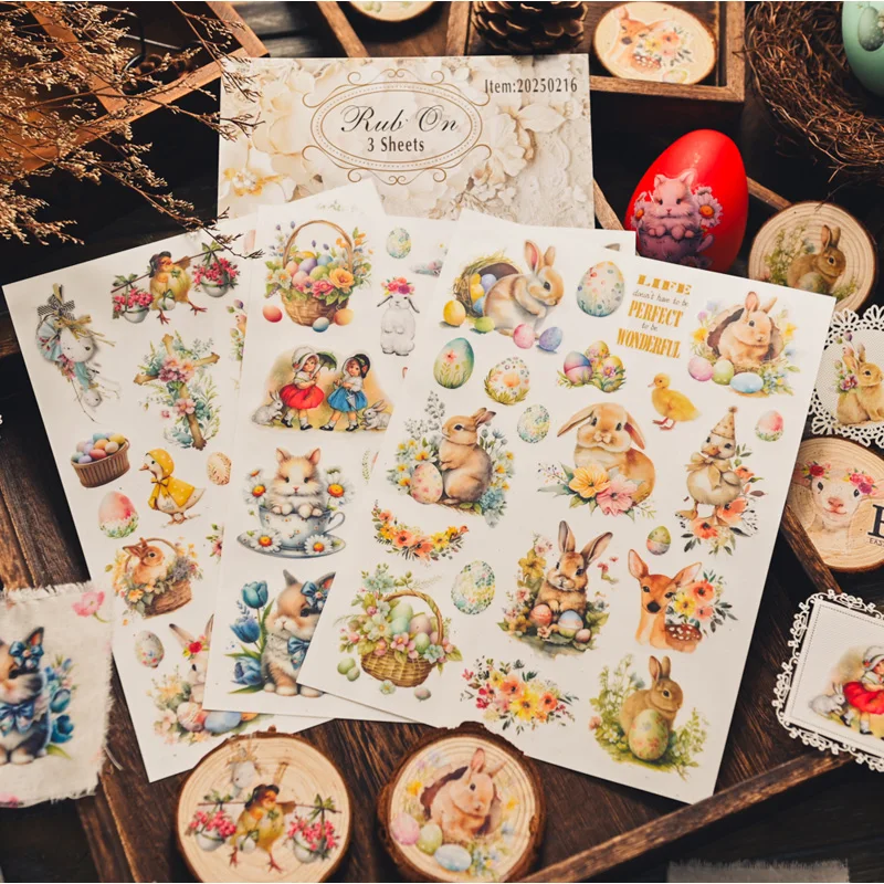 Easter Egg and Bunny Rub On Paper Stickers Festival Card Making Journaling Decoration Cloth DIY Print Transfer Craft Supplies cartoon stickers decorative stickers self adhesive stickers custom stickers stationery stickers anime stickers air blower vacuum paper stickers adhesive stickers decorative labels stickers