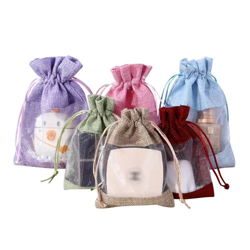 20/50PCS High Quality Organza Linen Bag with Drawstring 16*23cm