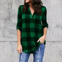 Fashion Plaid V-neck T-Shirt Woman Top Summer T Shirt Women Clothes  Ladies Tops Casual Beach Sun Blusas - Image 4