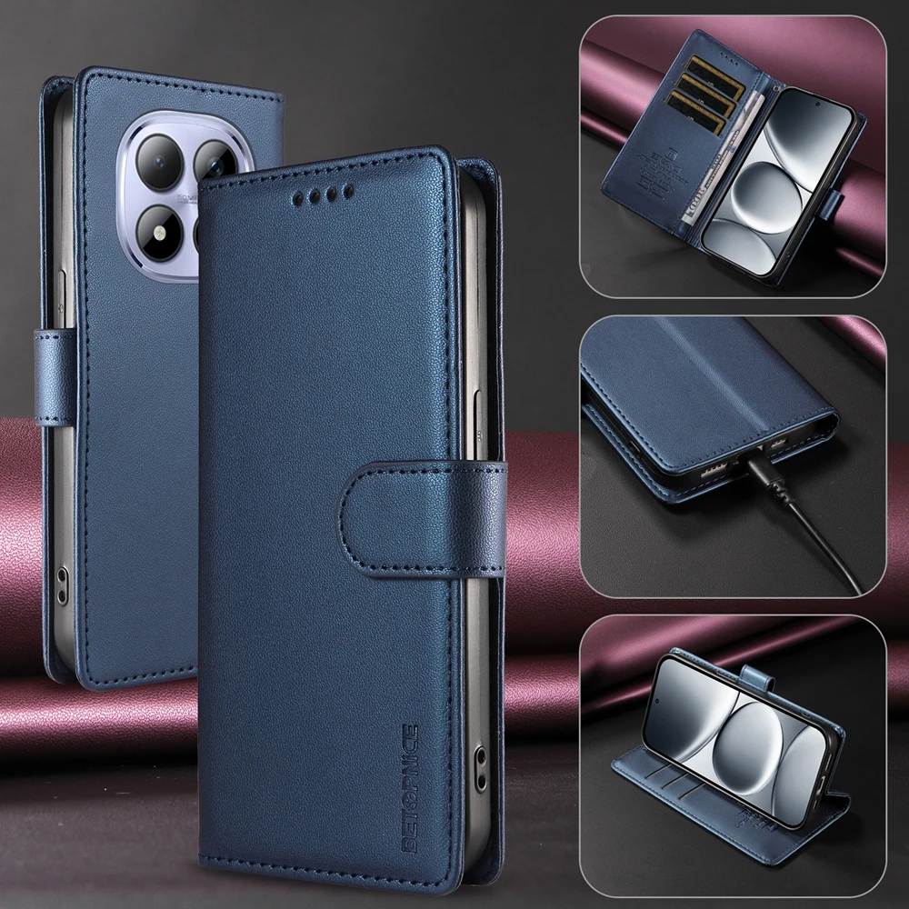 Luxury RFID Blocking Leather Wallet Case - Flip Magnetic Cover, Shockproof Design