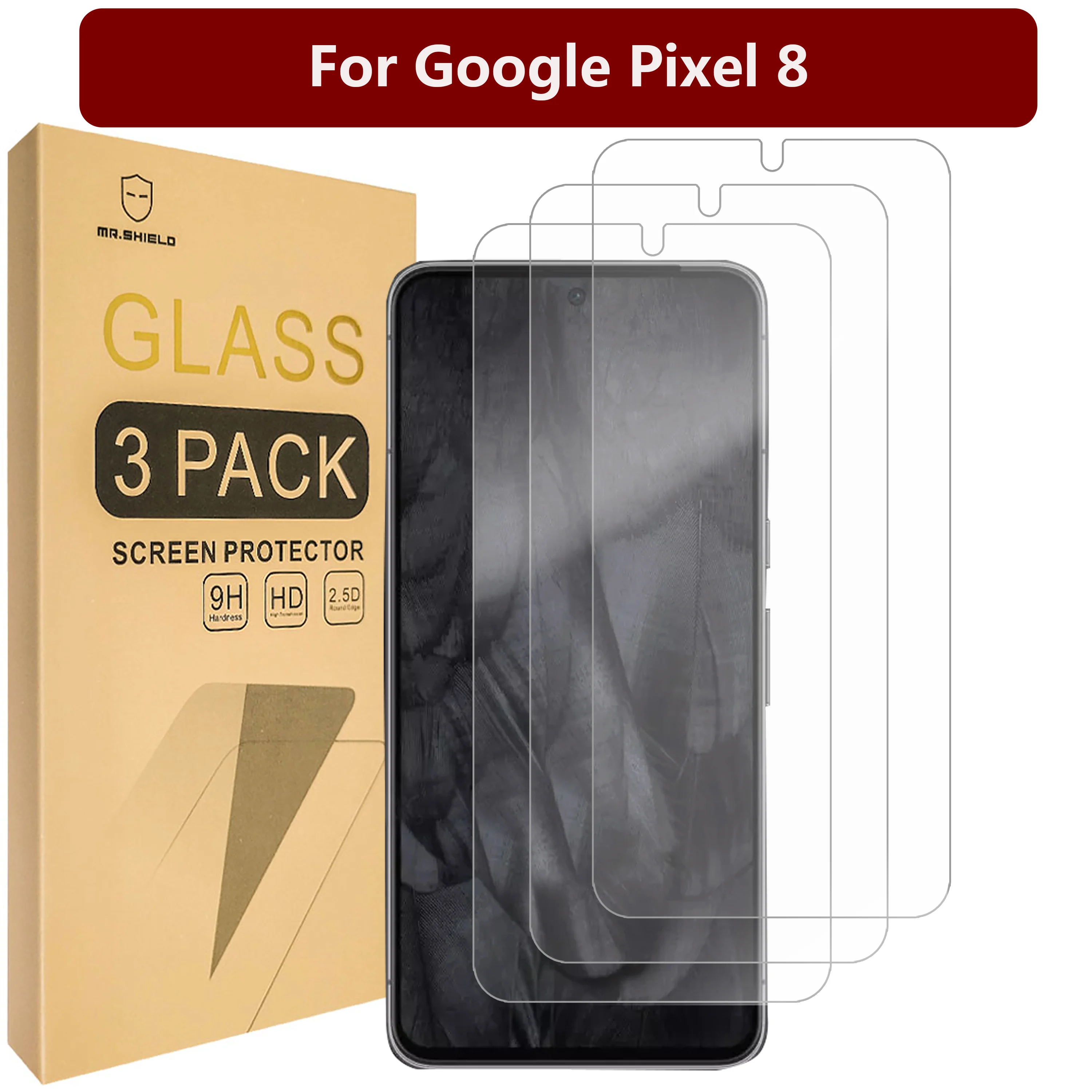 

Mr.Shield [3-Pack] Screen Protector For Google Pixel 8 [Maximum Cover Screen] [Fingerprint Unlock Compatible] [Tempered Glass]