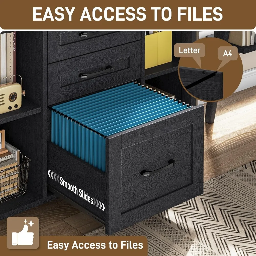 file cabinet with 3 drawers, farmhouse lateral file cabinet fits files letter/a4 size, wooden filing cabinet with adjustable sh