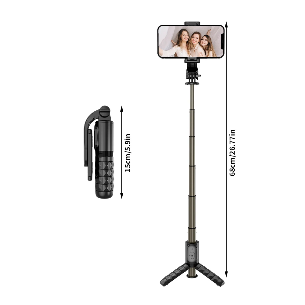 Wireless Handheld Selfie Stick Tripod Stand Detachable Phone Holder with Bluetooth Remote for SmartPhone Live Streaming