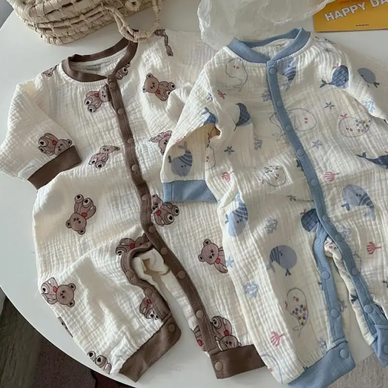 

Детский хлопковый комбинезон с длинным рукавом, на лето