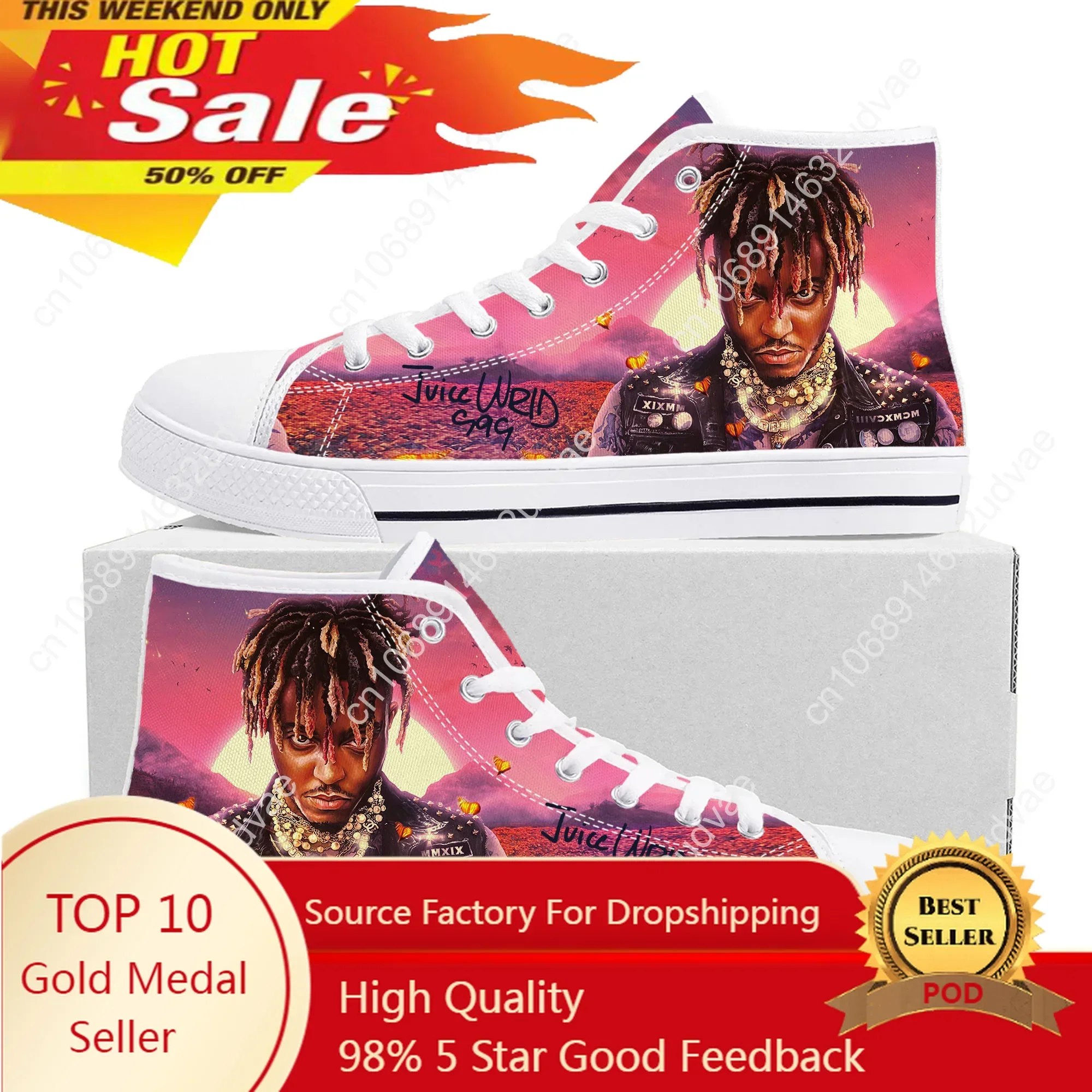 Juice Wrld Hip Hop Rapper High Top High Quality Sneakers Mens Womens Teenager Canvas Sneaker Casual Couple Shoes Custom Shoe