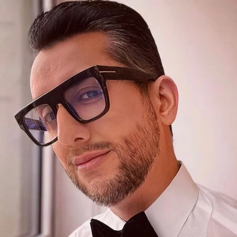 Oversized Square Eyeglass Frames for Men Women with Anti Blue Light Optical Lenses