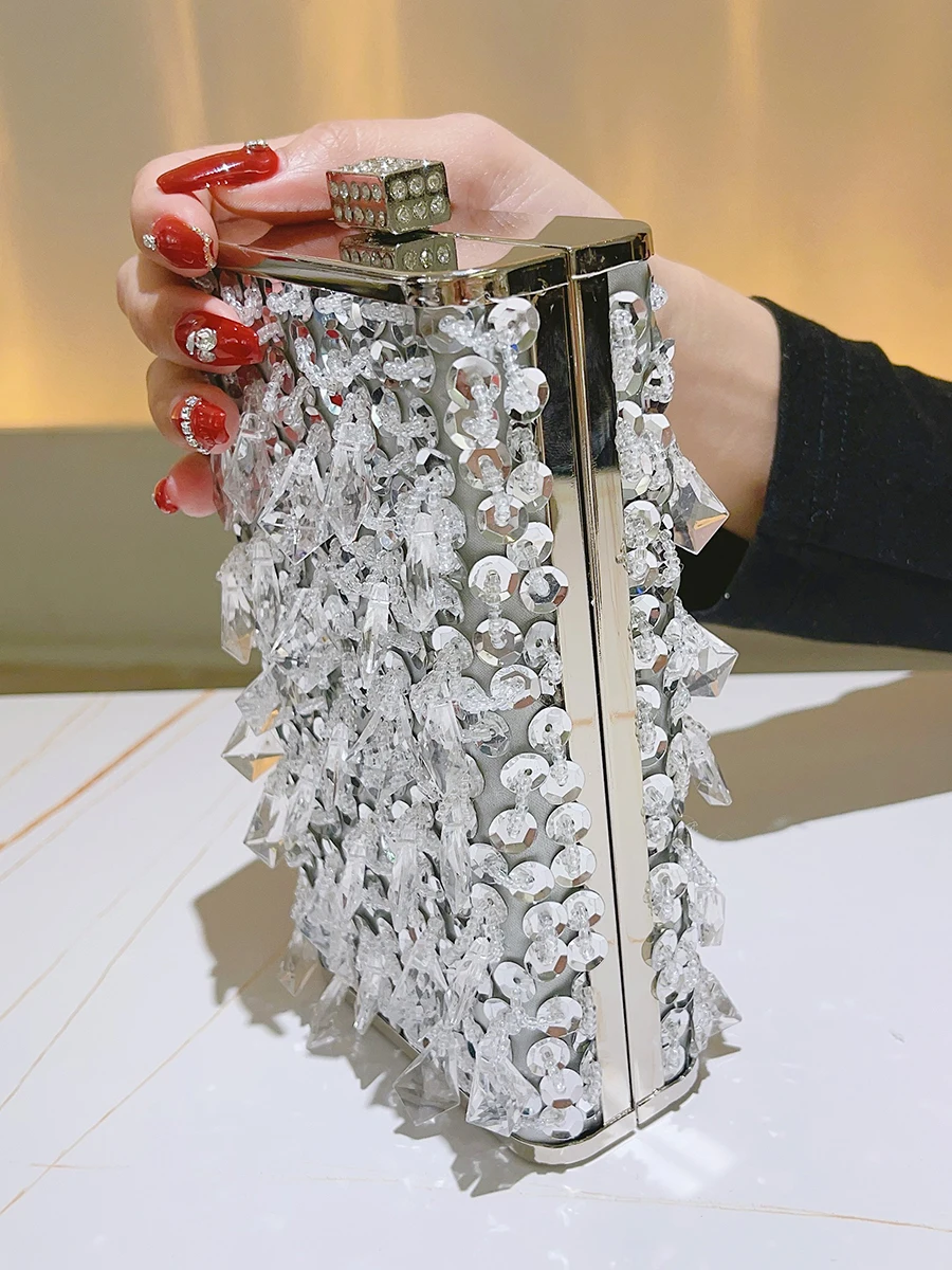 Pochette da sera con strass fatti a mano borse e borsetta borse a tracolla di design di lusso borsa a secchiello con pochette in cristallo lucido  1524