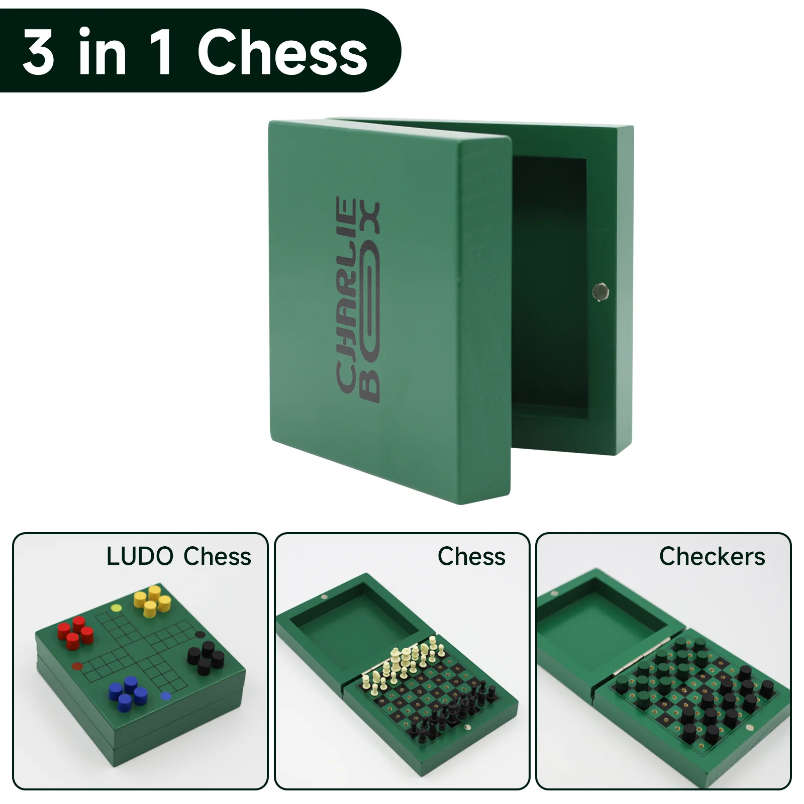 TUNJILOOL Mini Portable Chess Board Set Folding Wooden LUDO Chess Checkers Games For Kid And Adults Travel Camping Toy 2