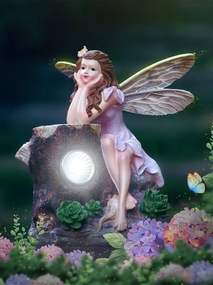 

Flower Fairy Angel Girl Ornaments Outdoor Courtyard Solar Lights Garden Miniature Figurines Elf Balcony Layout Home Decor