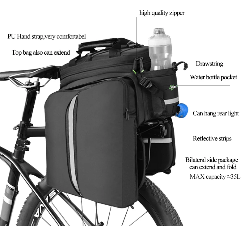 Description Picture 6 of itemROCKBROS Bicycle Bag MTB Bike Rack Trunk Waterproof Pannier Bike Multifunctional 35L Large Capacity Travel Bag Bike Accessories