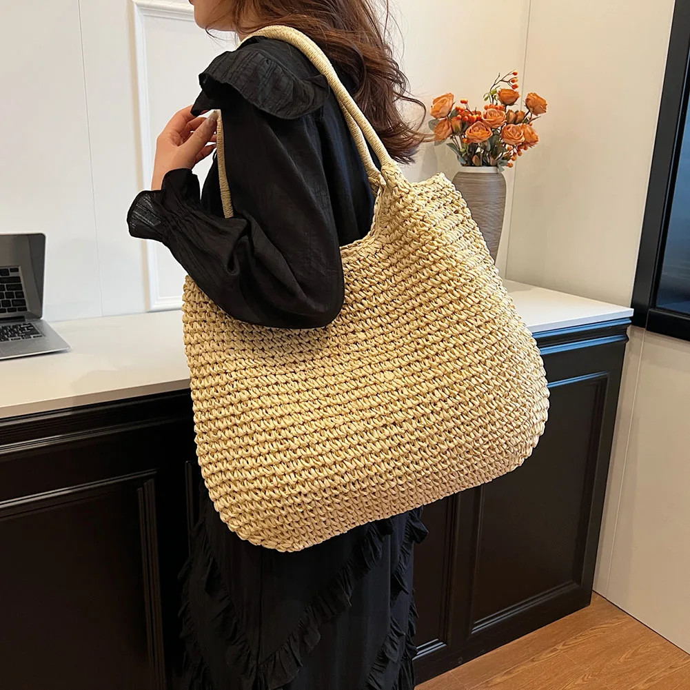 Summer Beach Bag for Women Straw Shoulder Bags Raffia Straw Tote Rattan Crochet Handbag Purse Large Shopper Bag Ladies Tote Bags