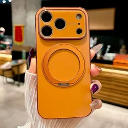 360° Rotating Magnetic Holder Matte Case with Camera Protection and Magsafe Compatibility - iPhone 15 (Orange)