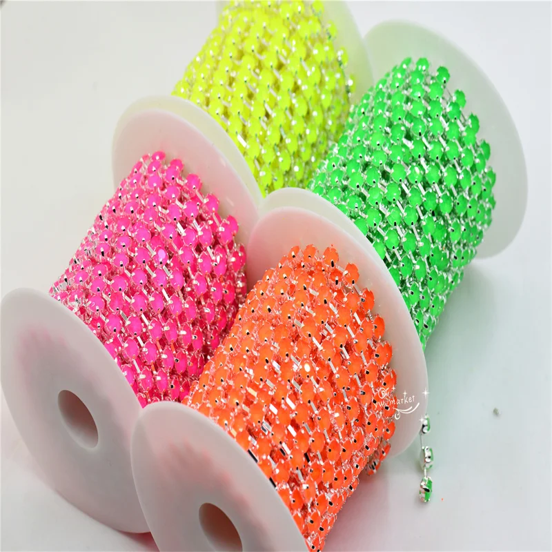 

neon color glass Jewelry rhinestones Chain Handmade trims Silver claw ss28 6mm