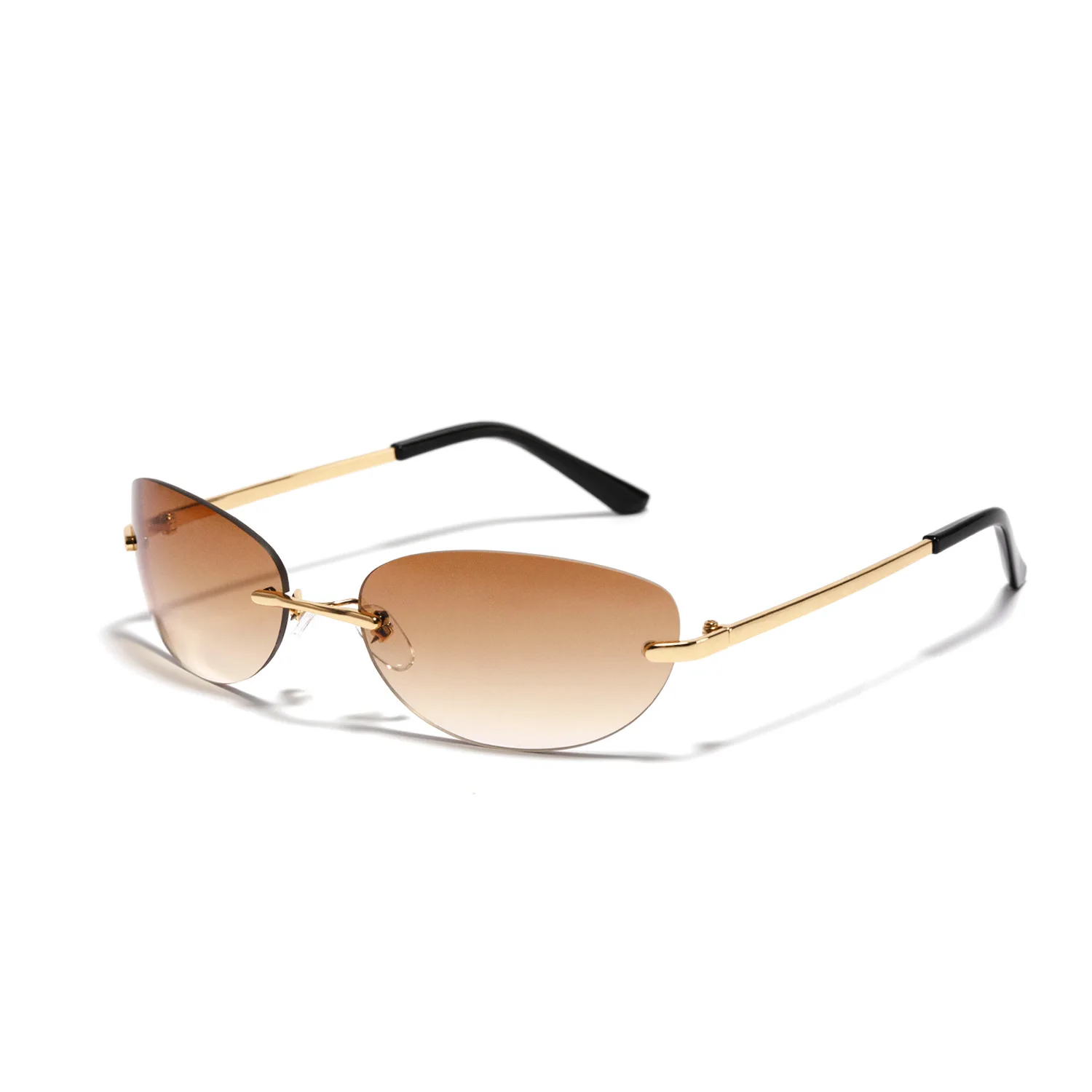 Rim Small Round Y2K Gradient Sier Mirror Ladies Sun Glasses 2022 Brand Rimless Oval Sunglasses_voghion.com