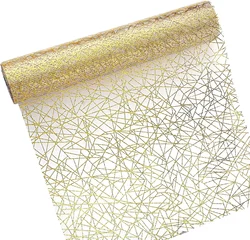 Elegant Gold Mesh Table Runner - Decorative Glitter Accent for Dining and Wedding Tables, 28cm x 500cm (Gold)