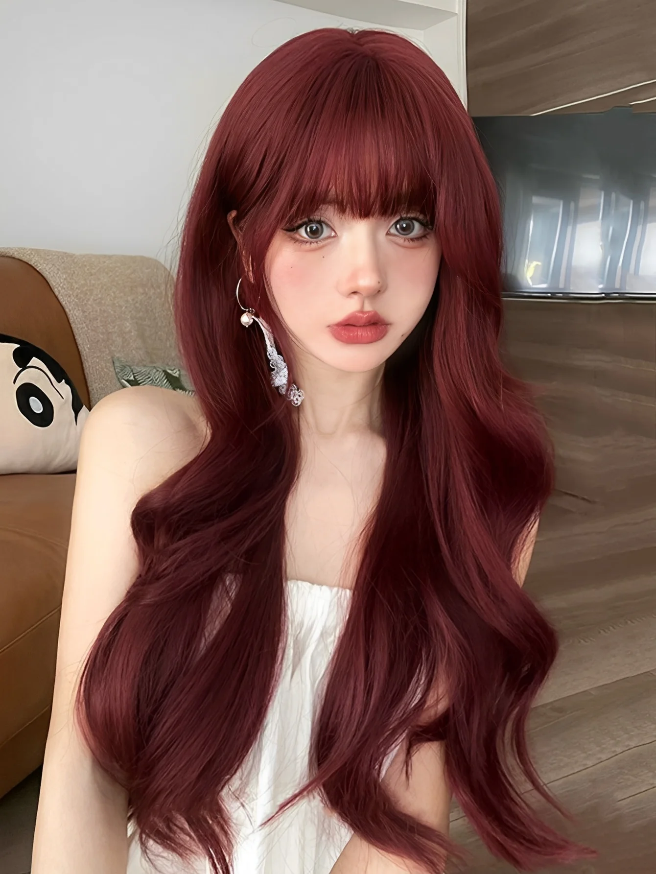 Burgundy Synthetic Curly Wig for Ladies