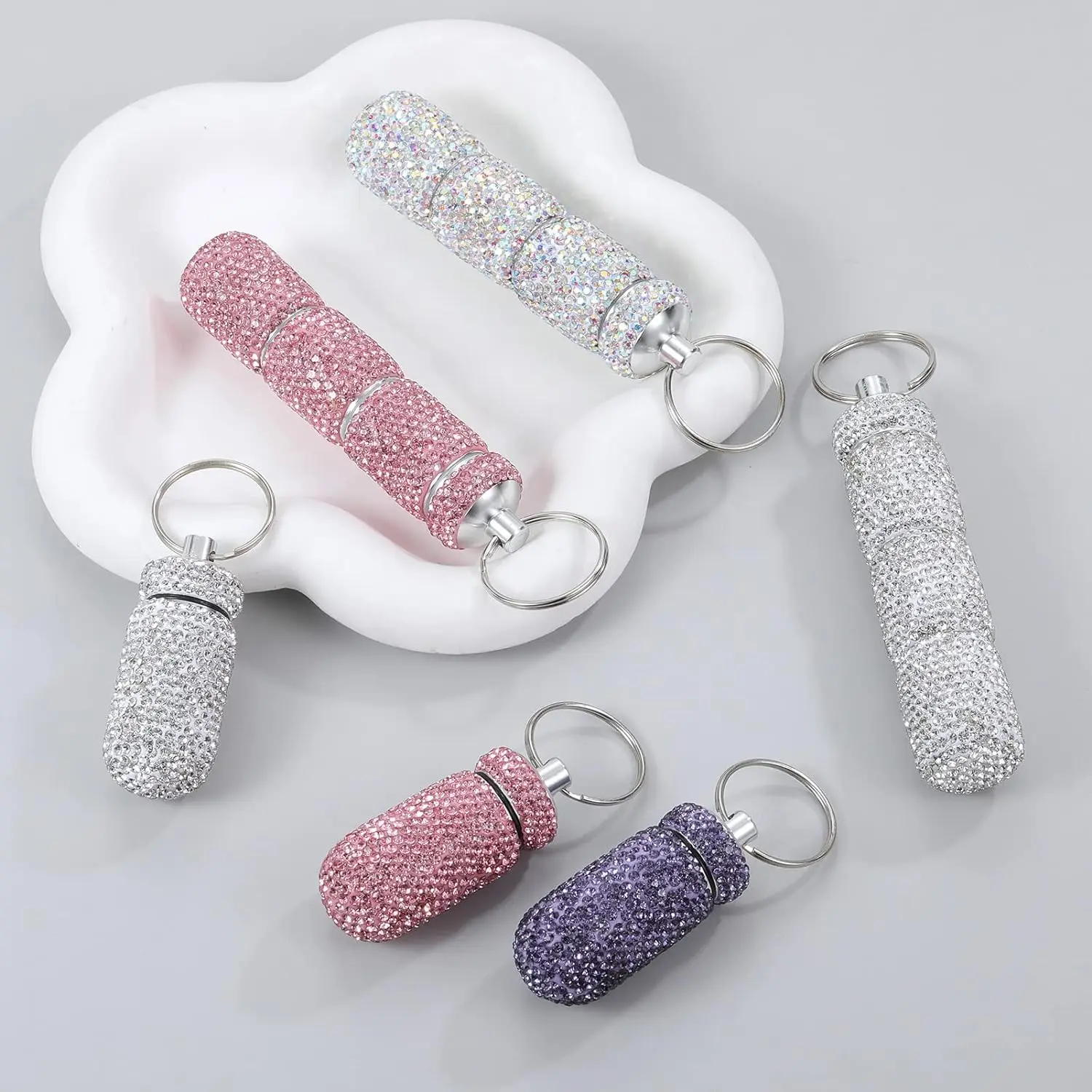 Bling Rhinestone Pill Case, Portable Waterproof Travel Pill Holder with Keychain, Small... - SKU BRPC2131 - UGI Packaging
