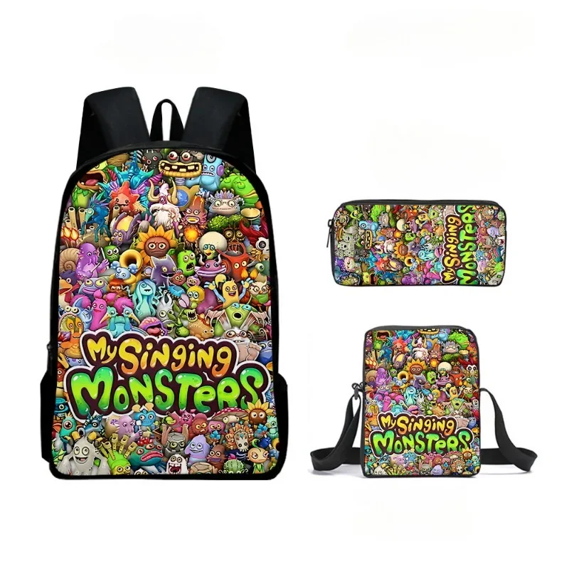

3PC-SET My Singing Monsters Monster Concert School Bag Backpack Shoulder Bag Pencil Case Backpack Cartoon School Bag Mochila