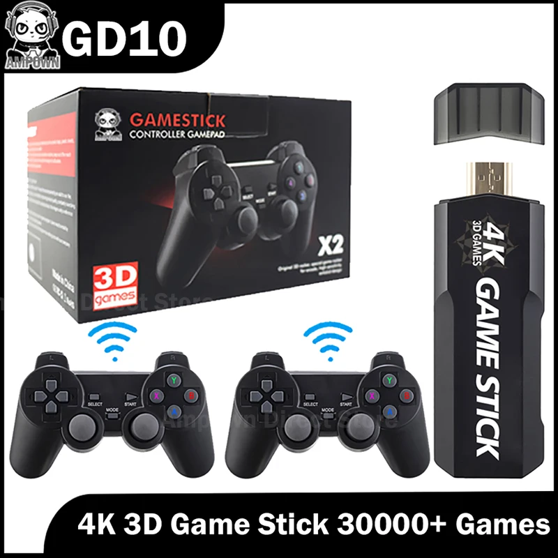 Ampown GD 10 GD10 Video Game Consoles Game Stick HD 128G 30000+ Games Wireles Gamepads Emuelec4.34 Support PSP PS1 N64 GB A GBC