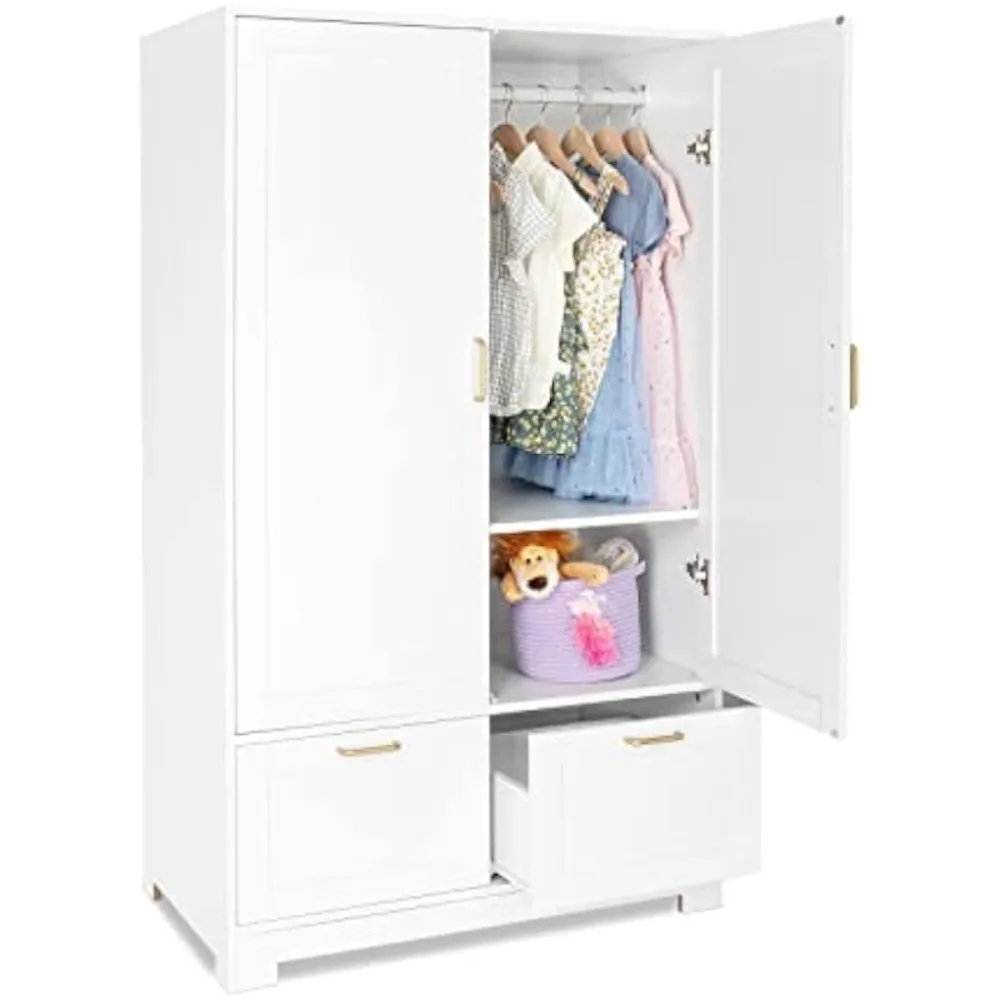 Wide Armoire Wardrobe Closet with Adjustable Shelves and Drawers, Freestanding Closet Wardrobe Cabinet, Bedroom Armoires 6