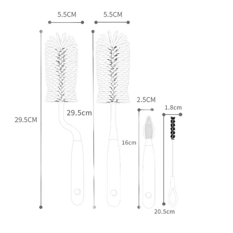 실리콘 병 청소 브러시  젖꼭지 빨대 수세미, 360 도 유리컵 세척 청소 브러시, 주방 청소 도구 세트