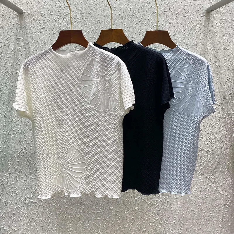 

Pleated Blouse Women's Short Sleeved T-shirt Temperament High Texture Foreign Style Loose White Small Blouse