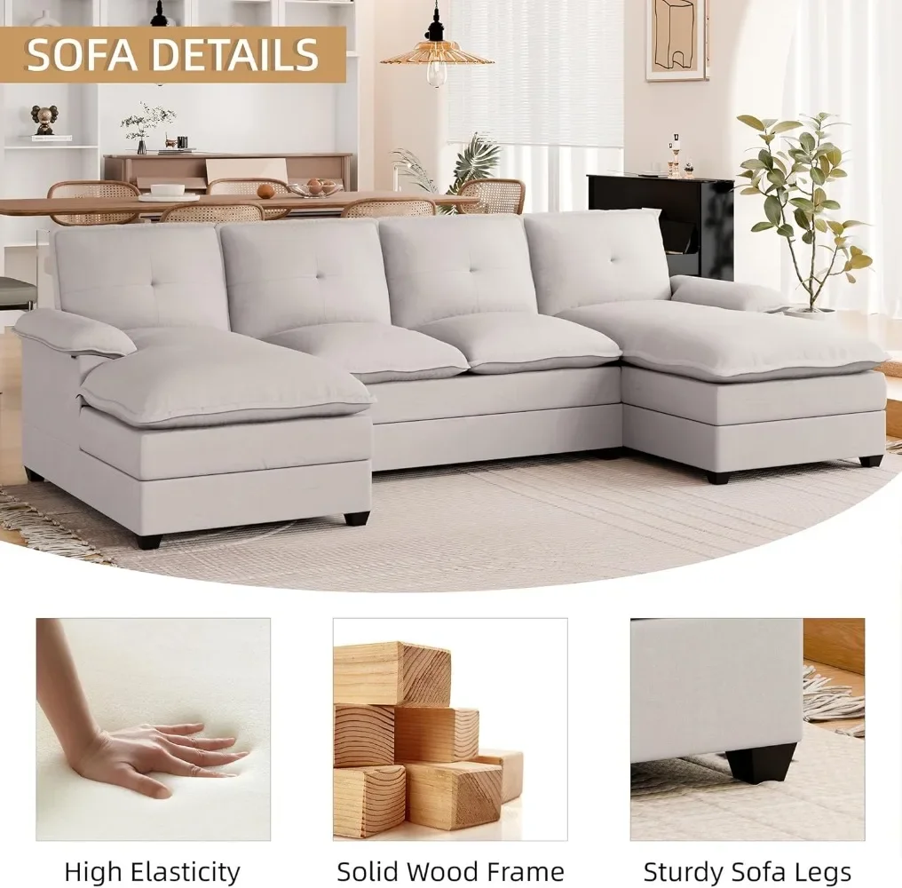 Description Picture 3 of itemSectional Couches for Living Room, U-Shaped Couch 4 Seat Sofa Set with Double Chaises, Modern Fabric Modular Sectional