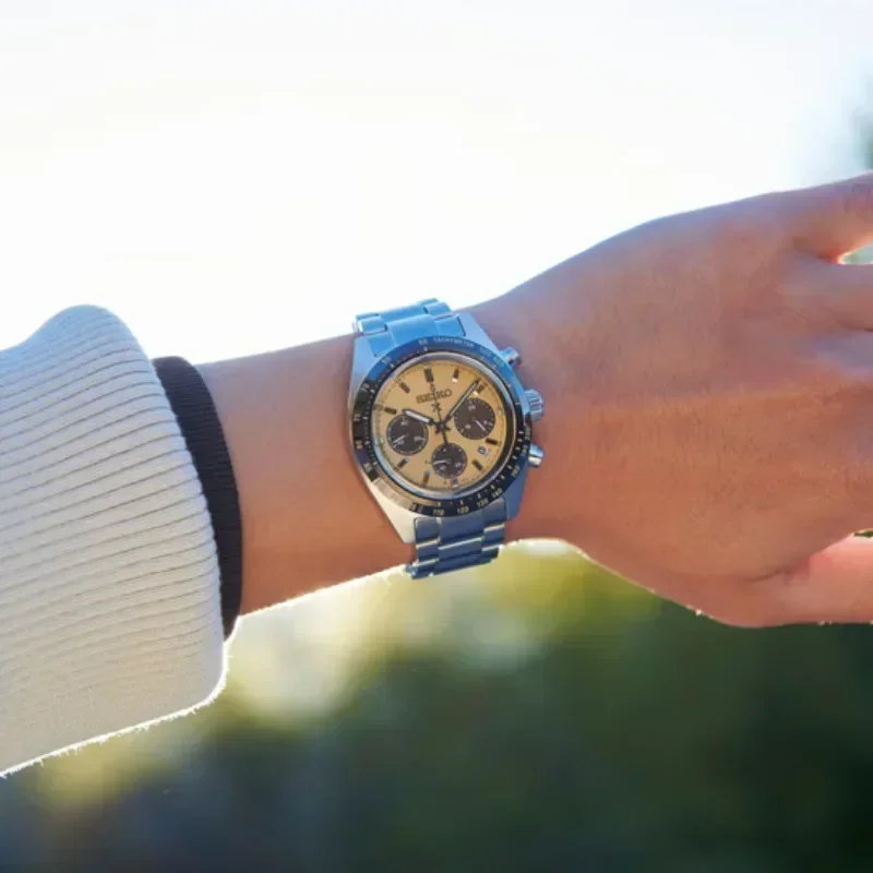 SEIKO men automatic mechanical watch panda dial three-eyed chronograph calendar SSC813P1