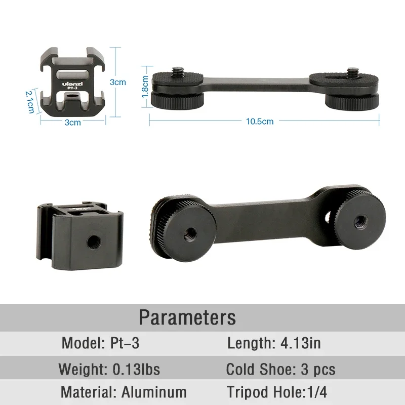 Ulanzi PT-3 Triple Hot Shoe Mount Adapter Microphone Extension Bar For Zhiyun Smooth 4 DJI Osmo Pocket Gimbal