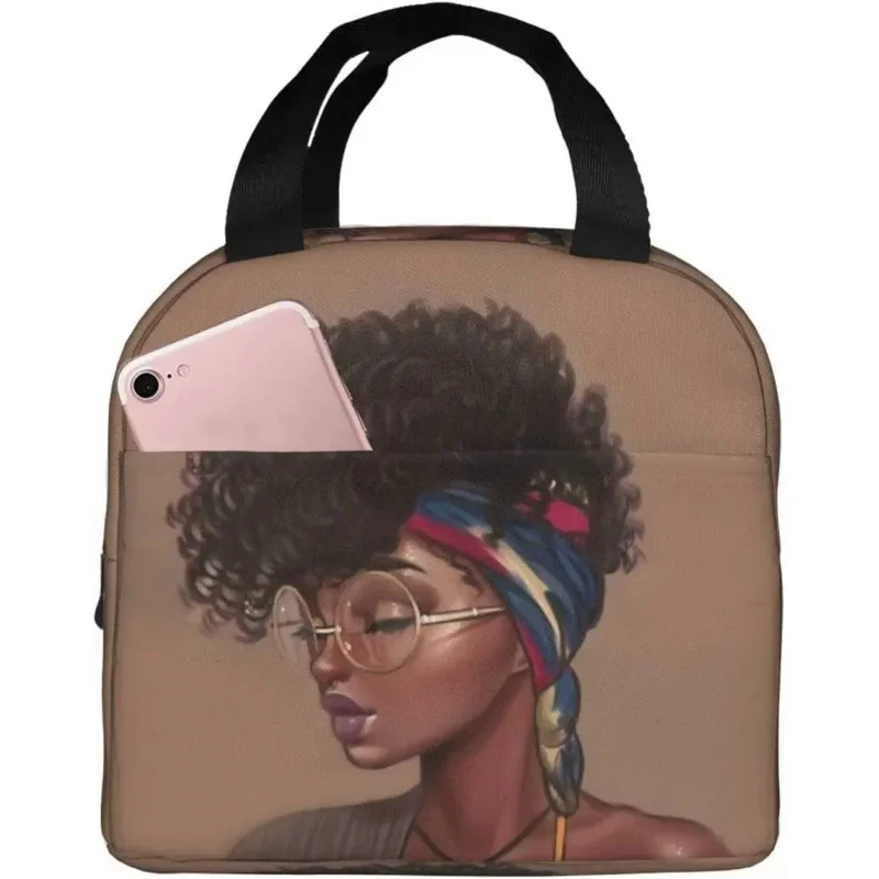 

African American Girls Bag 8.5X5X8 Inch Leakproof Thermal Lunch Container For Work/School/Picnic