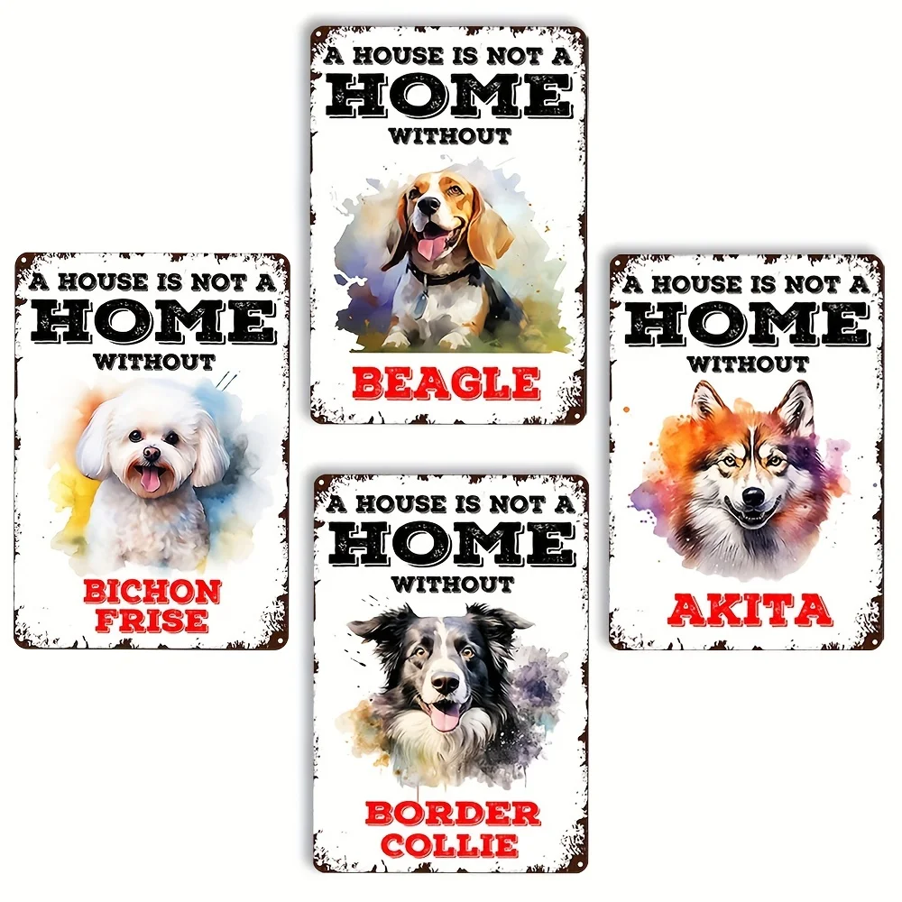 Targa Per Cani Vintage, Una Casa Non È Una Casa Senza Cane, Beagle/Bichon Frise/Akita/Border Collie Wall Decor Home Kitchen Garden Room