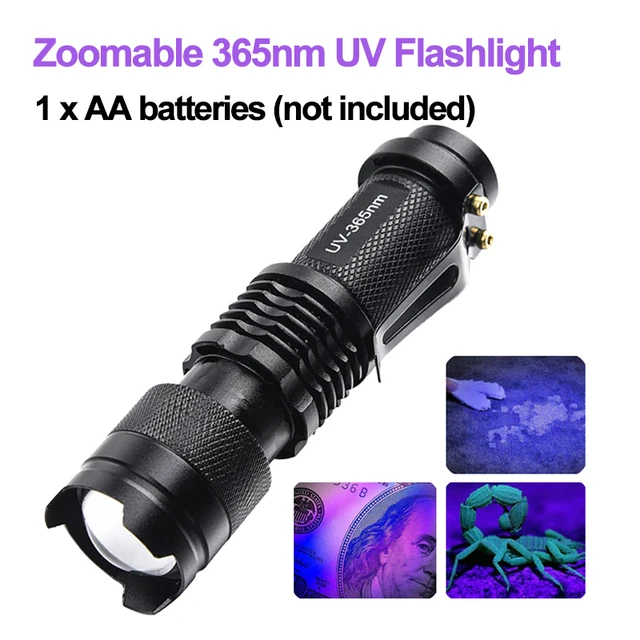 Enhanced UV LED Flashlight - Portable Waterproof Mini Ultraviolet Torch with Zoomable Violet Light for Pet Urine and Scorpion Detection