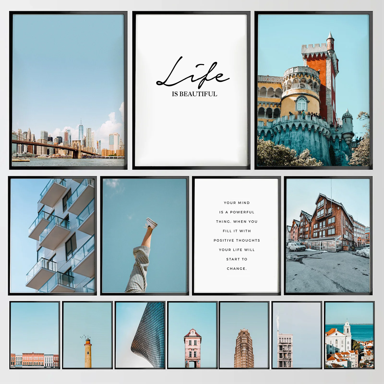 

Scandinavian Building Sky Sea Quotes Nordic Posters and Prints Wall Art Canvsa Painting Wall Pictures for Living Room Home Decor