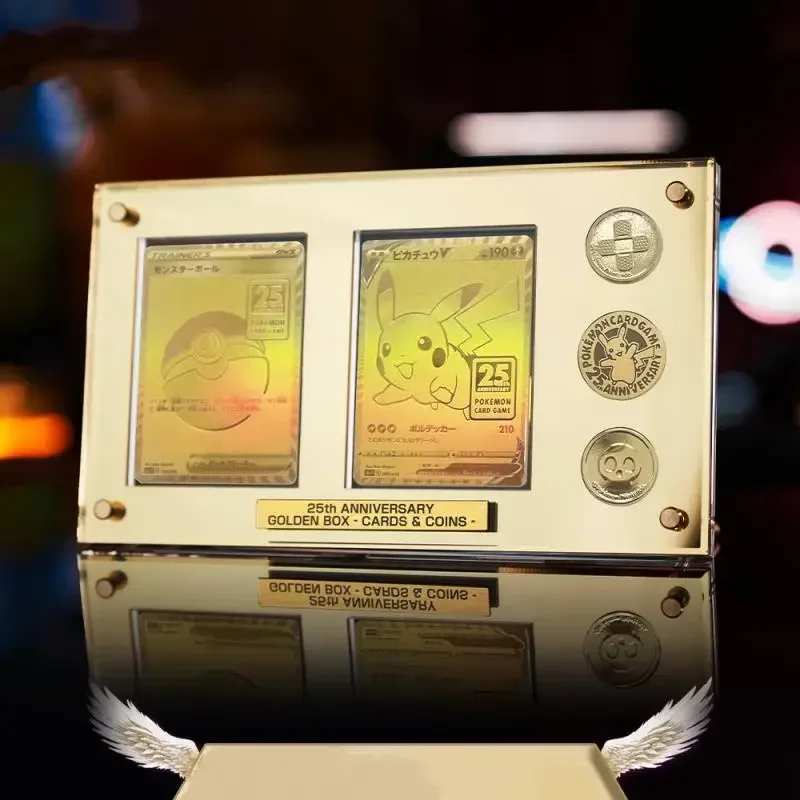 

Покемон Пикачу акриловый кирпичный щит фото витрина самодельная Классическая серия Коллекционная открытка 25Th годовщина Золотая подарочная коробка