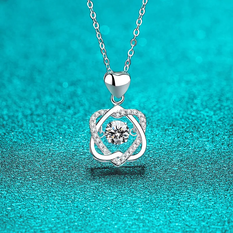 Moissanite Necklace 0.5ct GRA For Women Sparkling Simulated Diamond Pendant Beating Heart S925 Silver