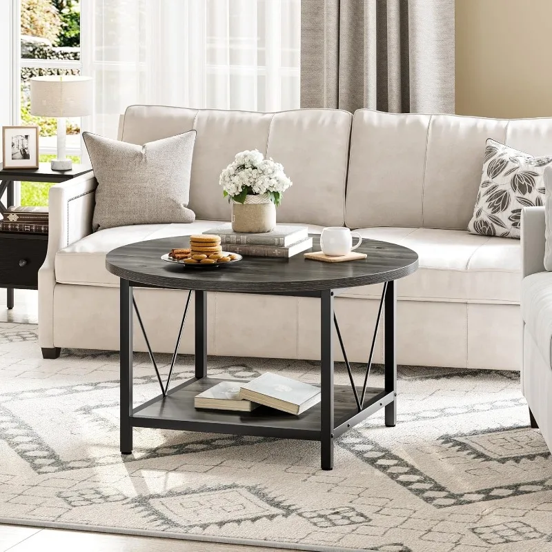 Coffee Tables for Living Room, Round Coffee Table, Small Coffee Table with Storage, 2 Tier Modern Table 6