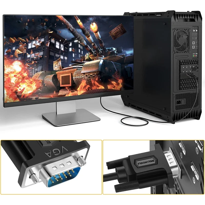 SHULIANCABLE VGA to VGA monitor cable vga cable adapter vga cable 1080P full HD male to male cable HD15 suitable for computer monitors projectors
