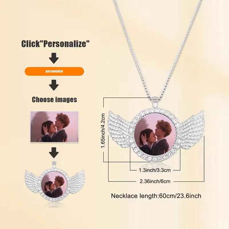 Personalised custom image wing necklace, commemorative gift, suitable for boyfriend's gift, girlfriend's gift, Father's Day gift 6