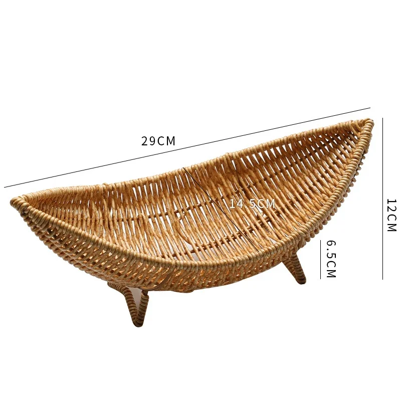Rattan Fruit Bowl Tray for Coffee Table Woven Sundries Basket Rattan Fruit Tray Crecent Shape Basket Plastic Rattan Egg Basket