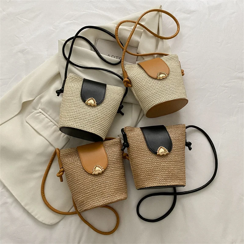 

Cotton Rope Bucket Shoulder Bag for Women Handamade Woven Handbag Summer Beach Bag Drawstring Crossbody Bag Purse Cute Tote Bag