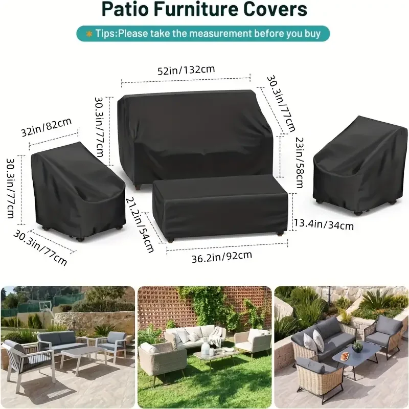 Set di 4 Coperture per Mobili da Patio, Coperture Impermeabili Resistenti per Mobili da Esterno, Coperture Antivento per Mobili da Esterno in Rattan - immagine 3