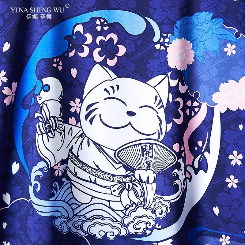 Kimono Cardigan Male Yukata Cat Print Chinese Style Japanese Samurai Coat Haori Traditional Cosplay Tops Clothes Summer