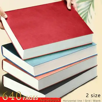 Quaderno da lavoro spesso vuoto con linea orizzontale/griglia/trasporto da 640 pagine, quaderno per diario di cancelleria per ufficio in pelle impermeabile per la scuola A4/A5