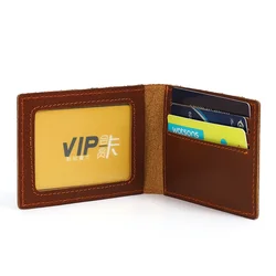 Genuine Leather Credit Card Holder for Men Vintage Short Handmade Bifold Slim Small Man Wallet Purse Driver License Case Holder