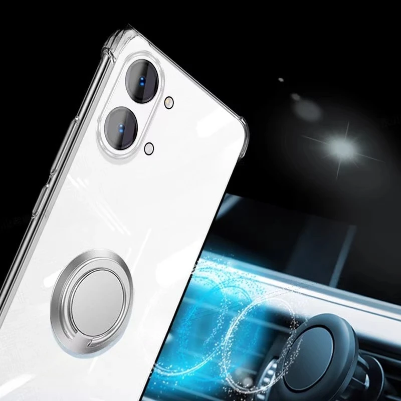 Magnetic Ring Holder Clear TPU Shockproof Phone Case with Soft Silicone Bumper
