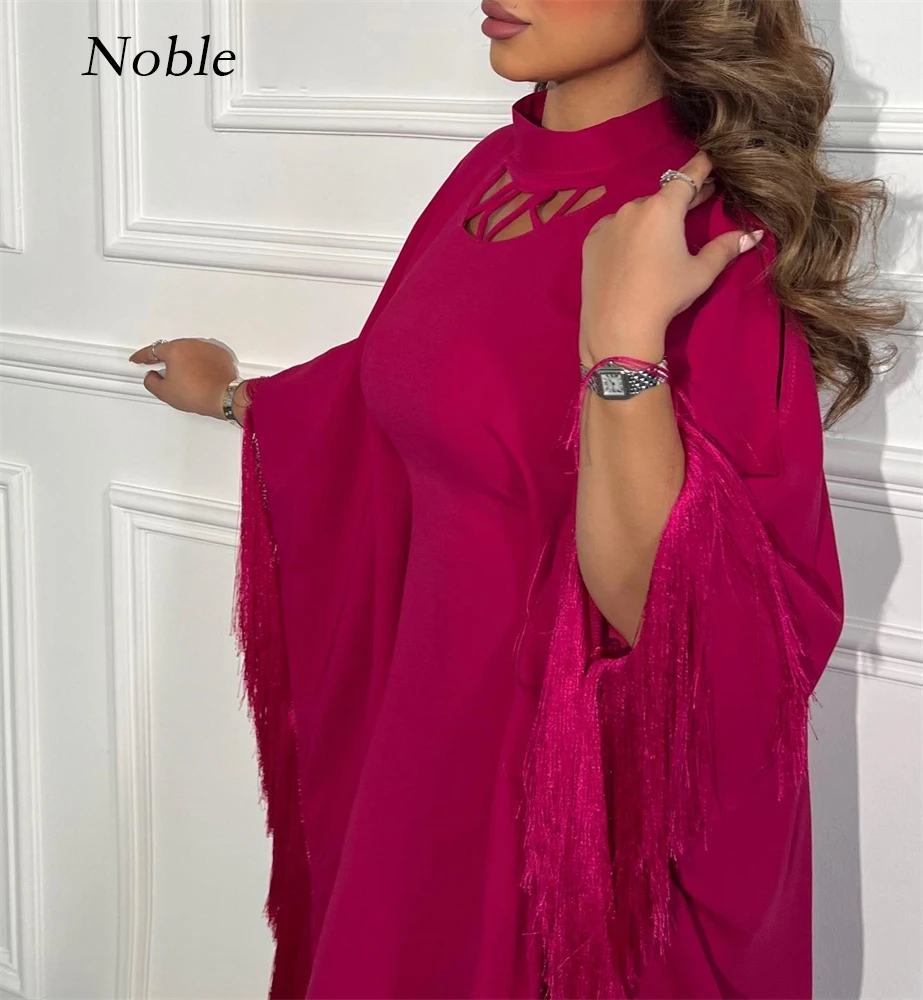 

Noble Popular Fuchsia High Neckline Summer Formal Evening Dress For Women 2023 Saudi Arabia Long Sleeves Custom Gowns